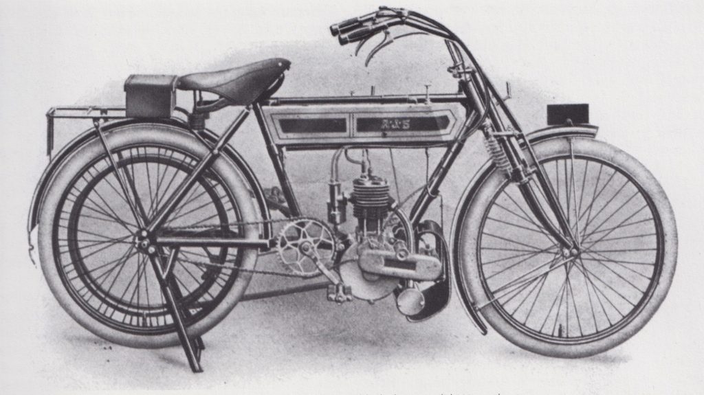  1910 AJS 2.5 HP ‘A’ machine
…….

AJS works rider Eric Williams TT winner

…….
190 AJS Twin
